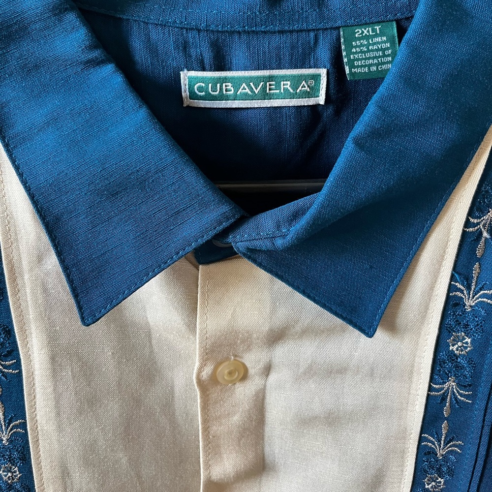 Cubavera Men’s Guayabera Shirt | 2XLT | Cream & Blue | Short Sleeve | NWT - Picture 3 of 9